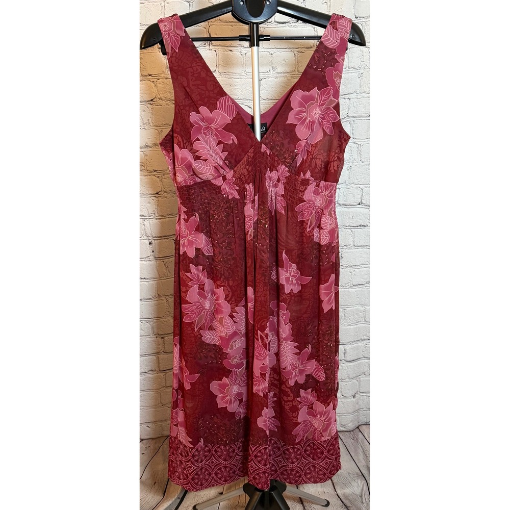 B.I.Y.A.Y.C.D.A. Womens Burgundy Floral Chiffon Midi Dress‎ Size 16
